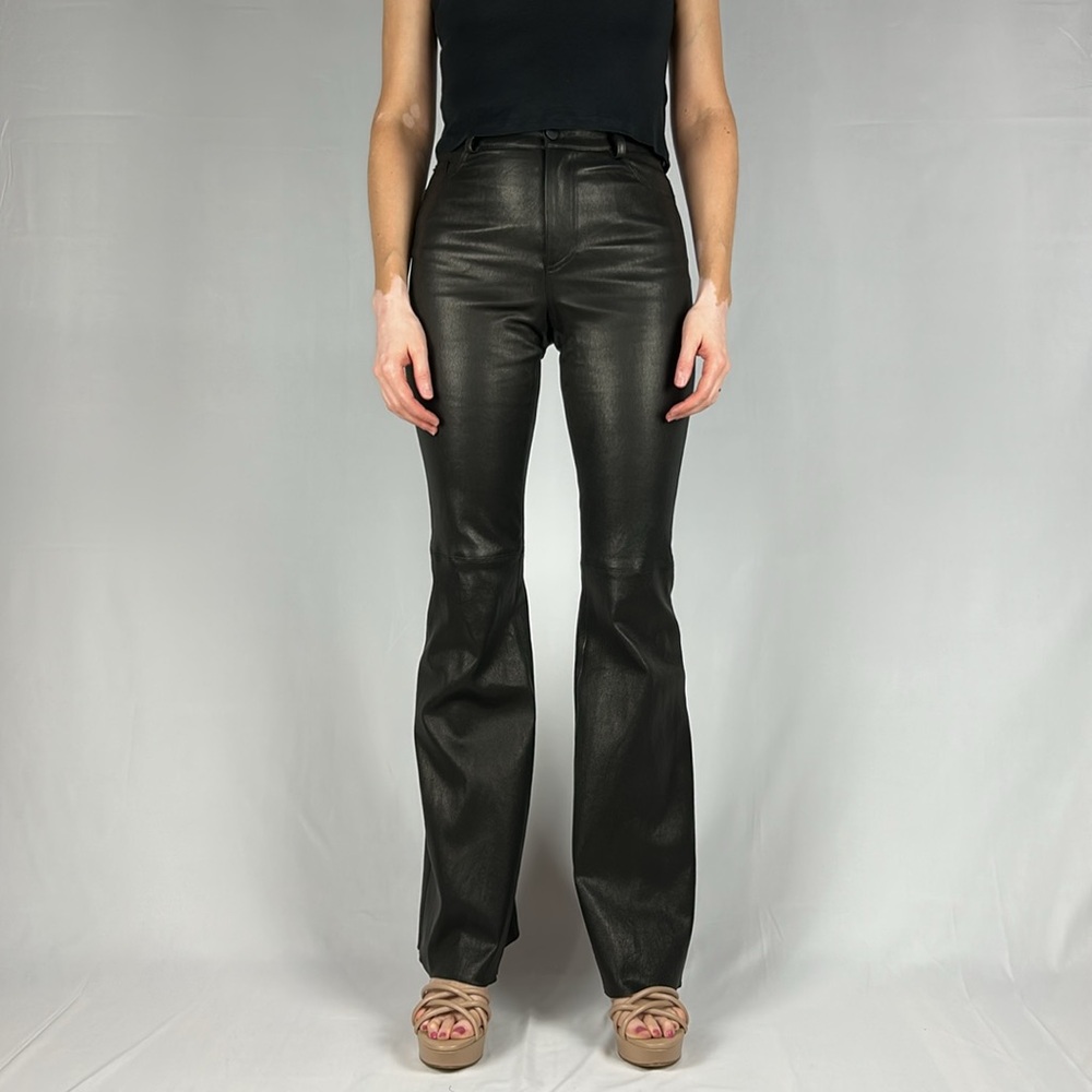 Alice + Olivia Brent Black Leather High Rise Bell Pants size 4